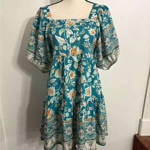 Band of the Free Teal Blue and White Puff Sleeve Sundress Size Large